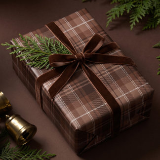 Papier Cadeau Tartan à carreaux brun foncé festif classique de N