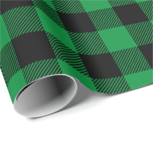 Papier Cadeau Tartan à carreaux de Noël vert noir rétro