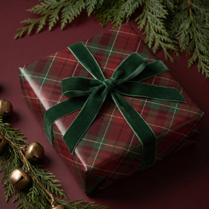 Papier Cadeau Tartan à carreaux festif rouge foncé vert pour Noë