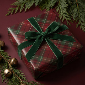 Papier Cadeau Tartan à carreaux festif rouge foncé vert pour Noë