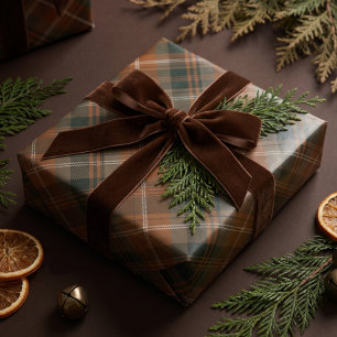 Papier Cadeau Tartan à carreaux marron vert classique de Noël
