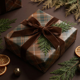 Papier Cadeau Tartan à carreaux marron vert classique de Noël