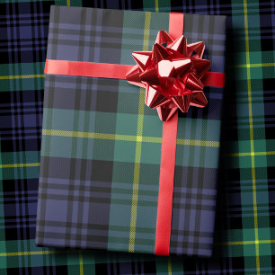 Papier Cadeau Tartan à carreaux Navy et Vert forêt sombre et mau