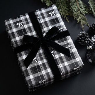 Papier Cadeau Tartan à carreaux noir et blanc classique de Noël