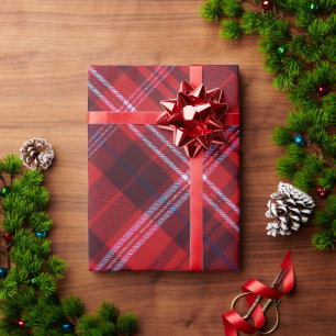 Papier Cadeau Tartan à carreaux rouge gras noir et blanc