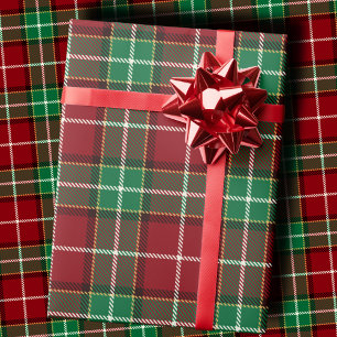 Papier Cadeau Tartan à carreaux traditionnel marron et vert émer