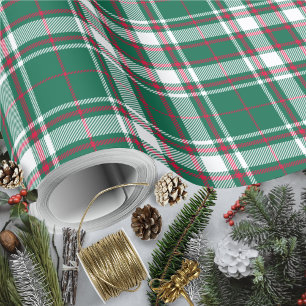 Papier Cadeau Tartan - Blanc vert et rouge