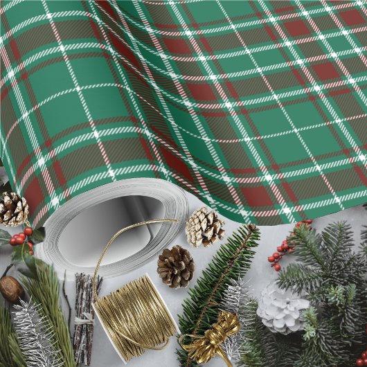 Papier Cadeau Tartan - Blanc vert et rouge rouet rousse