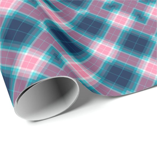 Papier Cadeau Tartan bleu foncé rose Plaid En vichy Motif (Coin rond)