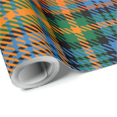 Papier Cadeau Tartan bleu orange vert rustique (Coin rond)