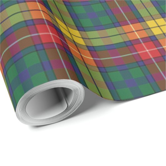 Papier Cadeau Tartan Buchanan vert jaune vert gras (Coin rond)
