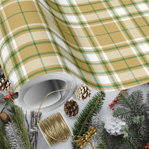 Papier Cadeau Tartan - Caramel Or-Blanc-Vert