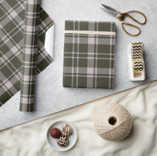 Papier Cadeau Tartan Carreaux Ferme Forêt Verte