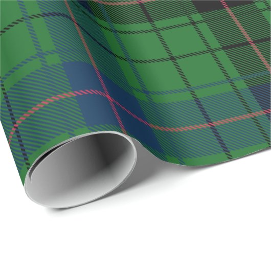 Papier Cadeau Tartan Clan Davidson Plaid vert noir bleu (Coin rond)