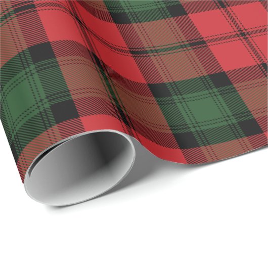 Papier Cadeau Tartan Clan Kerr Plaid Rouge Vert noir (Coin rond)