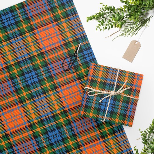 Papier Cadeau Tartan Clan Murray Plaid Blue Orange Green Check