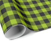 Papier Cadeau Tartan de Buffle Noir Vert Pomme (Coin rond)
