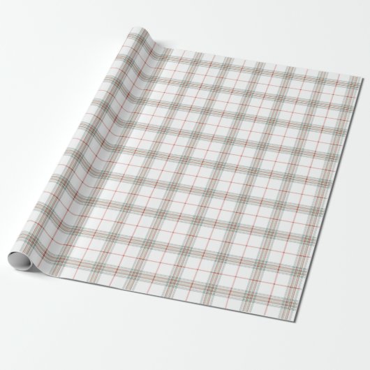 Papier Cadeau Tartan de Noël blanc neutre (Déroulé)