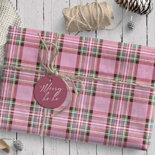 Papier Cadeau Tartan de Noël rose/vert ID768