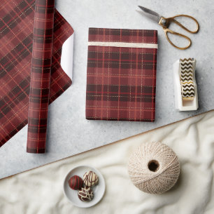 Papier Cadeau Tartan de Noël rouge et noir de style pour les Fêt