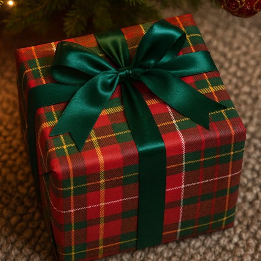Papier Cadeau Tartan de Noël Rouge et Vert