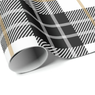 Papier Cadeau Tartan écossais noir et blanc