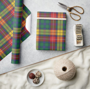 Papier Cadeau Tartan Élégant à Carreaux Clan Buchanan Lumineux