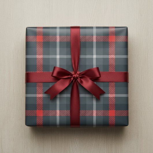 Papier Cadeau Tartan gris et rouge moderne : Plaid élégant