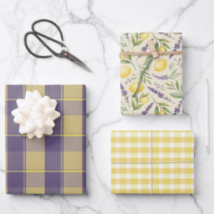 Papier cadeau tartan jaune citron lavande