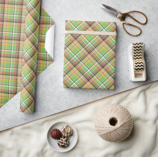 Papier Cadeau Tartan Jaune Et Vert (Artisanat)