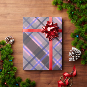 Papier Cadeau Tartan Moderne Bleu Rose Noir Motif