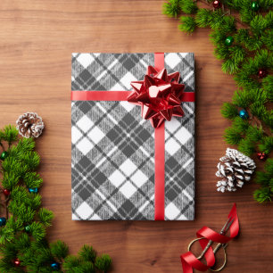 Papier Cadeau Tartan motif vacances Noël noir blanc