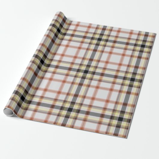 Papier Cadeau Tartan noir blanc orange jaune (Déroulé)