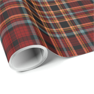Papier Cadeau Tartan noir bleu rouge orange
