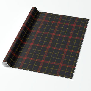 Papier Cadeau Tartan noir rouge or Plaid
