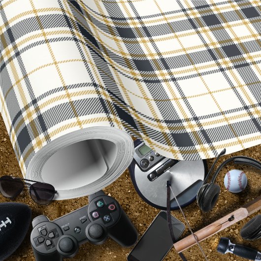 Papier Cadeau Tartan - Or de la moutarde d'ivoire et graphite