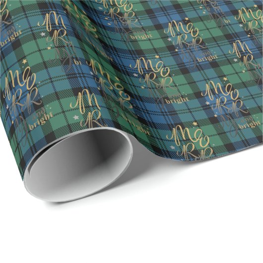 Papier Cadeau Tartan Plaid Campbell Joyeux Noël brillant (Coin rond)