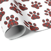 Papier Cadeau Tartan Plaid Empreintes de pattes (Coin rond)