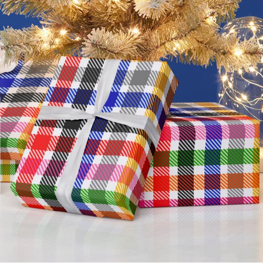Papier Cadeau Tartan Plaid Multicolore Flannel Sur Blanc