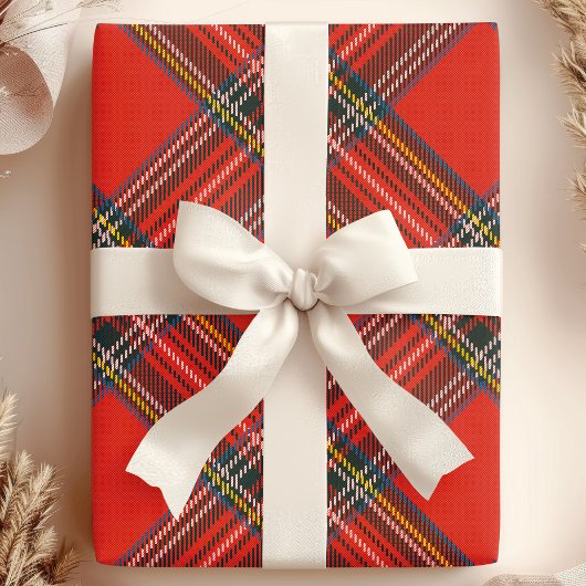 Papier Cadeau Tartan Plaid Red Christmas