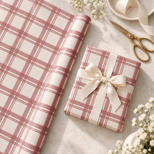 Papier Cadeau Tartan Plaid Rouge Poussiéreux de Noël