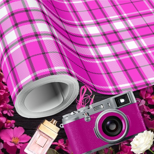 Papier Cadeau Tartan - Rose-Blanc-Noir