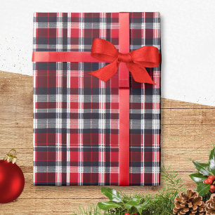 Papier Cadeau Tartan Rouge à carreaux à motif plaid de Noël élég