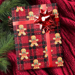 Papier Cadeau Tartan Rouge Pain d'épice noir Snowfall Noël