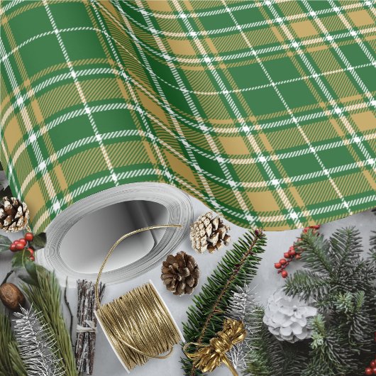 Papier Cadeau Tartan - vert-caramel or-blanc