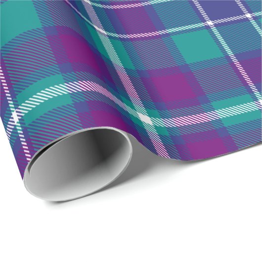 Papier Cadeau Tartan vert de mer, violet et bleu (Coin rond)