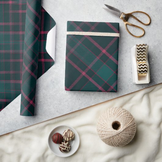 Papier Cadeau Tartan vert et rose | Noël Plaid moderne (Artisanat)