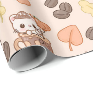 Papier Cadeau Tasse de chat d'automne Motif de haricot de café K