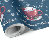 Papier Cadeau Tasse de chocolat chaud de Noël | Bleu (Coin rond)