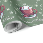 Papier Cadeau Tasse de chocolat chaud de Noël | Vert (Coin rond)